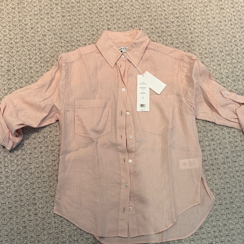 NWT-Veronica Beard Gil top. Light Pink Casual linen button down shirt